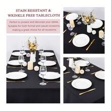 6/10/20 Pack Black Table Cloth Rectangle 60x102 Inch Rectangular Table Cloths For 6 Foot Rectangle Tables, Wrinkle Resistant Polyester Fabric Tablecloth Washable Table Covers For Wedding Party (White/Black) - 黑色 - 查看 5