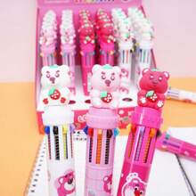 Disney 3pcs Disney Genuine Authorized SX-011 Strawberry Bear Ten Color Ballpoint Pen, Cartoon Kapibala Press Pen, Color Pen, Ballpoint Pen