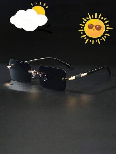 1 Pair New Elegant Rimless Fashion Glasses, European And American Style With Fashionable Cut Edge, Personalized Jelly Color Frame, Thin Face, Suitable For Beach Party, Outdoor Travel, Vacation, Best Accessory For Photos (Minor Defects May Occur During Delivery)