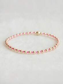 1 pieza Pulsera elástica de moda, estilo bohemio con cuentas de vidrio multicolor, hebra de cuentas de metal enchapado en cobre, pulsera apilable, adecuada para uso diario de mujeres y como regalo