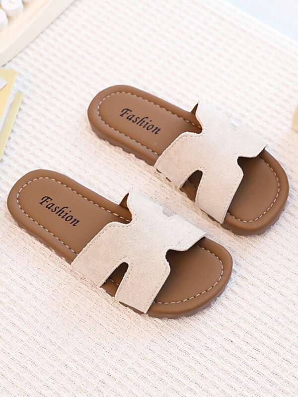 1 Pair Children's Flat Sandals, Girls Flat Heel Slip-On Slides