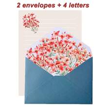 Set da 6 pezzi di buste e carta da lettere a tema floreale romantico, con buste ed carta con eleganti motivi floreali, adatti per lettere d'amore, note, matrimoni, inviti, delicata carta da lettere e buste floreali, buste per cartoline, forniture scolastiche, back to school
