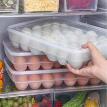 34 Compartment Egg Storage Box, Plastic Refrigerator Organizer Holder For Home, Stackable & Shockproof - Transparent - View 2