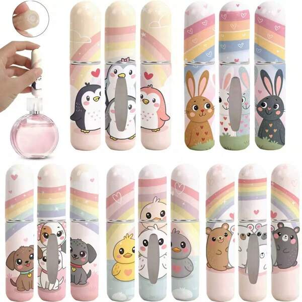 3PCS,5ML Rainbow Animal Print Perfume Spray Bottle - Cute Bear, Penguin, Rabbit, Dog And Duckling Design - Reusable Travel Mini Atomizer - Elegant Portable Cosmetics Pump Dispenser - Fun And Fully Functional, Suitable For Use At Any Time, Perfume Bottle