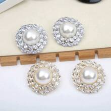 2pcs/Set Oversize Round Full Rhinestone Earrings, Vintage Pearl Earrings Decorations