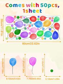 1set Colorful Balloon Wall Stickers PVC Colorful Polka Dot Wall Decals Watercolor Fabric Big Balloons Wall Stickers Self-Adhesive Removable Peel And Stick Vinyl Decals For Kids Room Decor Nursery Classroom Playroom Wall Decor Home Decor Personalised Stickers - Multicolor - View 2