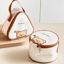 1pc Cute Kapibala & Bear Pattern Mini Lunch Bag, Portable Thermal Insulated Picnic Bag, Dustproof & Waterproof Food Container Storage Bag, Bento Lunch Box Bag, Reusable Cooler Bag, Multifunctional Handbag, Suitable For Student And Adult Use In Home, School, Dorm, Office, Outdoor Camping, Picnic, Travel, Back To School