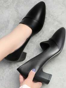 Giày cao gót đế giữa mới Xuân/Thu 2025, Giày cao gót da đa năng, Giày thường ngày bằng da mềm mại dành cho các bà mẹ - màu đen - Xem 8
