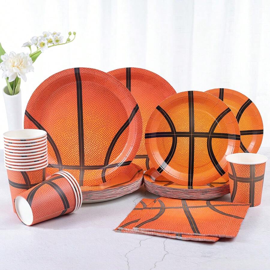 7/9 Inch Basketball Theme Paper Plates, Napkins, Party Supplies - Disposable Basketball Tableware Set, Sports Fan Birthday Party Decorations - Multicolor - View 1