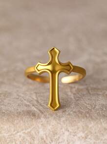 1 pièce Bague design croix en acier inoxydable à la mode, convenant aussi bien aux hommes qu'aux femmes pour un port quotidien