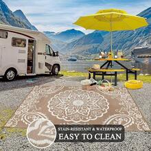 New-  Waterproof Outdoor Rug 6x9, Reversible Plastic Straw Patio Camping Rug, Indoor Outdoor RV Mat Carpet For Deck, Camper, Porch, Balcony, Backyard, Picnic, Boho Brown - Boho Brown 6 X 9 - View 5