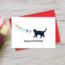 Tarjeta de cumpleaños con sobre con diseño de gato negro lindo, tarjeta de felicitación con gato celebrando, tarjeta de cumpleaños, celebración, tarjeta de cumpleaños para amantes de los gatos - Multicolor - Ver 9