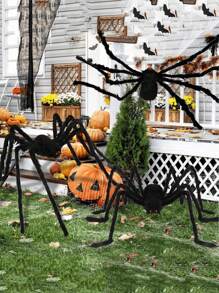 1 pieza Araña gigante negra de Halloween para decoración exterior, araña falsa grande y peluda, decoración para el patio y fiestas de Halloween