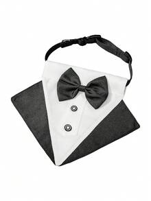 1pc Formal Dog Tuxedo, Wedding Dog Collar With Bow Tie, Adjustable Pet Wedding Collar Bandana, Suitable For Small, Medium And Large Dogs - Black and White - View 6