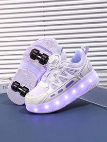 Unisex LED Rechargeable Roller Skate Shoes, Multi-Function Transformable Sneakers, Suitable For Outdoor And Sports Skating All Year Round, With Removable Wheels - Pink - View 5