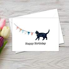Tarjeta de cumpleaños con sobre con diseño de gato negro lindo, tarjeta de felicitación con gato celebrando, tarjeta de cumpleaños, celebración, tarjeta de cumpleaños para amantes de los gatos - Multicolor - Ver 8