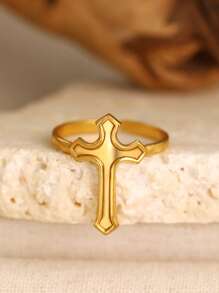 1 pièce Bague design croix en acier inoxydable à la mode, convenant aussi bien aux hommes qu'aux femmes pour un port quotidien