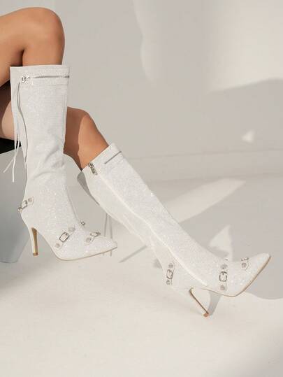 Stivali invernali da donna con fodera in lana, con scollo a V, stivali alti con gambale spesso, stivali alti con tacco alto fino al ginocchio