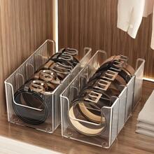 1/2pcs Acrylic Belt Organizer Box, Large Capacity Transparent Partition Belt Rack, Multipurpose Desktop Storage Box, Suitable For Vanity, Wardrobe, Bathroom Storage