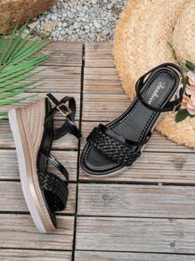 Women's Platform Wedge Woven Slip-On Buckle Outdoor Banquet Casual Slip On Comfortable Adjustable Fashionable Sandals