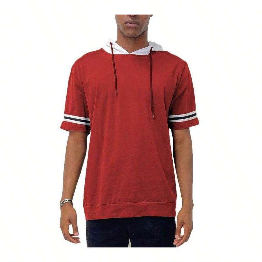 Short Sleeve Hooded Shirt - Red - View 1