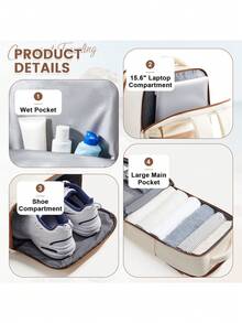 Lightweight Laptop Travel Backpack, Lightweight Schoolbag, Large Capacity Business Work Bag For 15.6-Inch Laptop,Carry-On Travel Backpack For Men Women, No Check-In, School Bag Backpack With Shoe Compartment, Nylon Material, For Men, Women, Outdoor Leisure, Business Trip, Short Trip, Computer Backpack Fits 15.6/16.1 Inch Laptop, Casual Style, Perfect For Daily Commute, Commuter Backpack, Vacation Style - Beige - View 5