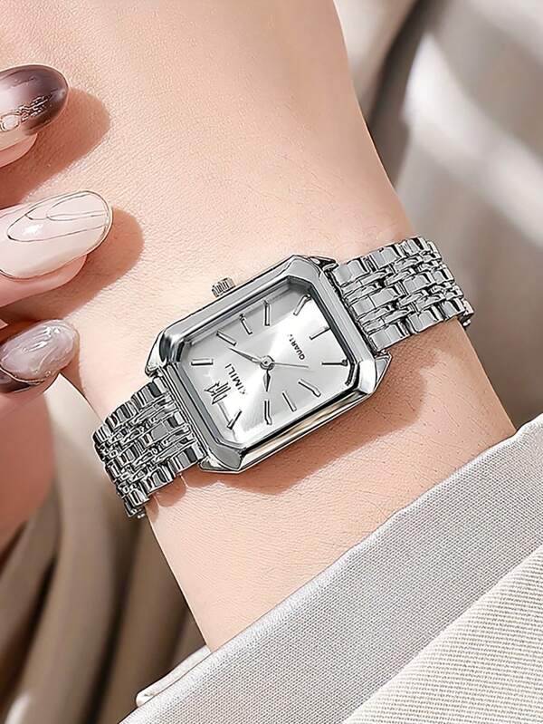 1pc Creative Women Square Metal Chain Quartz Watch With Roman Numeral Small Dial, Suitable For Back To School Season, Birthday, Anniversary, Halloween Gift