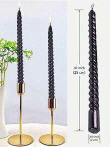 4 件 10 英寸黑色锥形蜡烛，无滴长烛台，8 小时清洁燃烧无香锥形蜡烛，亮面金属烛台，适用于婚礼、晚宴、房间装饰、礼物 - 彩色 - 查看 4