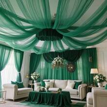 1pc Olive Green Mesh Fabric, Tulle Curtain, Party Backdrop Decor, Sheer Curtain, Arch, Photography Backdrop, Wedding, Birthday, Tent Decor, Photo Shoot Party, Can Be Cut Freely