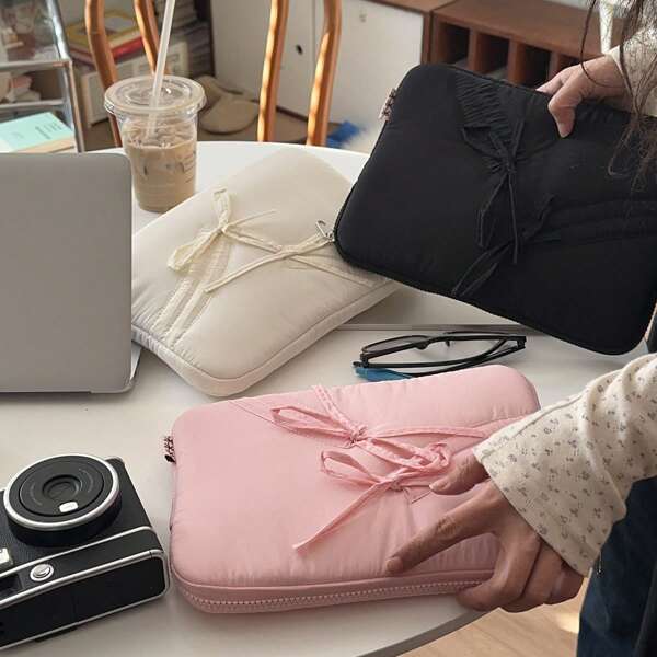 1PC Korean Ins Blogger Pink Butterfly End Mouth Tablet Inner Bag 11/13 Inch Laptop Storagefor Back To School School Stuff Bag For School Work Laptop Bag For Women Mac Book Case
