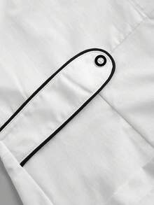 Women's White Lapel Long Sleeve Multi-Pocket Lab Coat, Contrast Color Lapel Jacket, Pharmacy/Lab Uniform, Fashionable For Commuting And Work - White - View 4