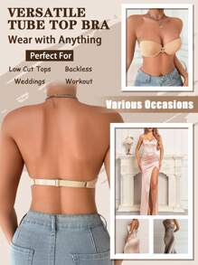 Sutiene push-up pentru femei, închidere frontală, fără bretele, cu armătură, model de inimă, cupă, fără spate, lenjerie intimă antiderapantă, top tub, bralette cu bretele reglabile, set de lenjerie de vară, potrivit pentru rochii