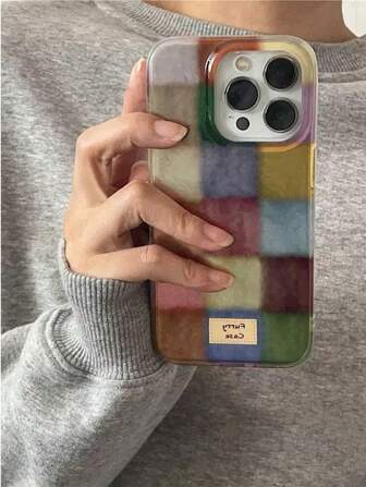 1 pieza Funda de teléfono de hojalata brillante con estampado de cuadros de colores retro compatible con iPhone 17/16 Pro Max, 15, 14 Pro, 13, 12, 11, otoño/invierno