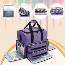Double Layer Nail Polish Organizer - For 80 Bottles (15 Ml - 0.5 FL.Oz) And UV Nail Lamp, Nail Polish Bag With 2 Detachable Pockets (Only Bag), Brevettato, Purple - 灰色的 - 查看 12
