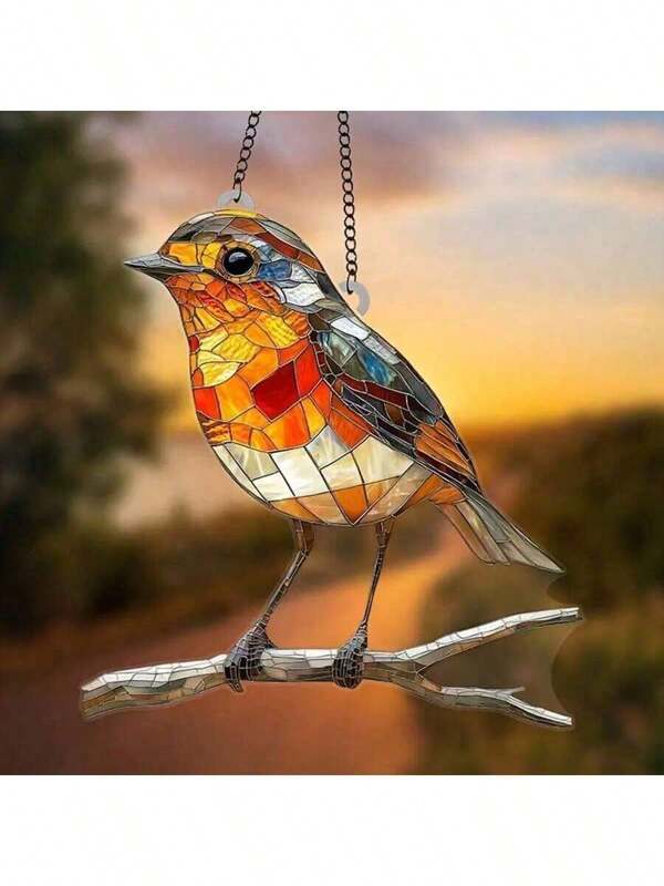 1pc Robin Suncatcher (8"X 8"), Acrylic Signage, Scene Decor, Wall Decor, Great For Kitchen, Farmhouse Decor, Garden, Country Home, Perfect Gift For Animal & Bird Lovers, Unique Gift