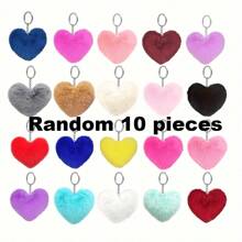 52 Stücke Herzförmiger Flauschiger Bommel Schlüsselanhänger Set, DIY Bastelset beinhaltet 12 Stücke Fellbälle, 20 Stücke Metallringe und 20 Stücke Schlüsselanhänger, ideal als Schlüsselanhänger für Frauen, Taschenanhänger, Valentinstag Geschenk, Autoaccessoires, Schule
