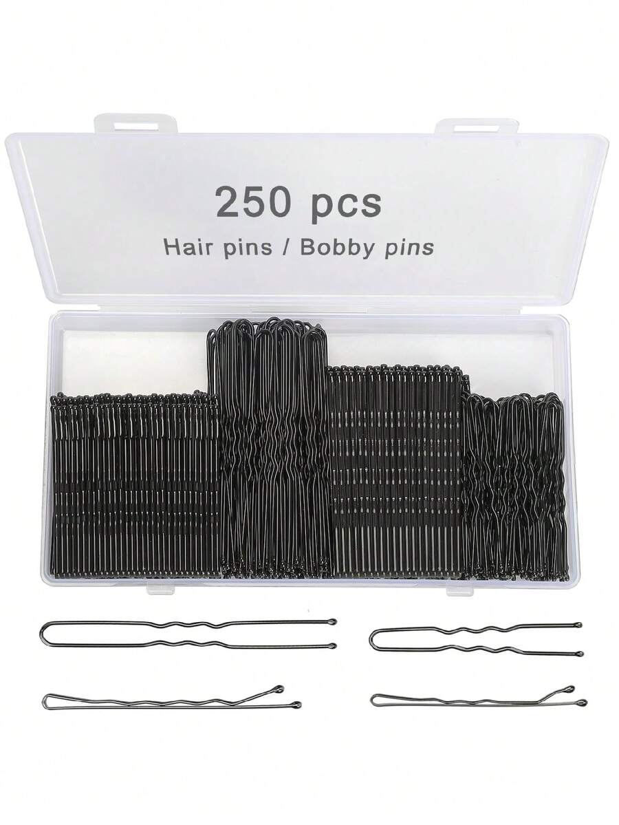 250个金色发夹，带收纳盒，2英寸波浪夹和2英寸、2.8英寸U型夹，适合所有发质，女士和女孩适用，可作学习用品、礼物、套装、发饰、发带等。 - 髮飾套裝D - 查看 1