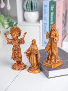 1pc Wooden Texture Christian Believer Virgin Mary And Jesus Decorative Figurine