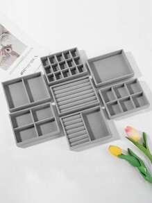 10/1pc Beige And Grey Small Velvet Jewelry Display Tray - Fabric Lined Storage Box For Bracelets, Earrings And Rings, Jewelry Storage Tray, Jewelry Tray, Earrings, Jewelry Necklaces, Rings, Home Decor
