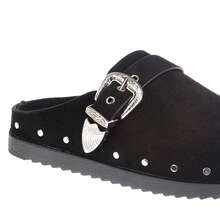 calcena Women's Western Style Buckle Mule Shoes With Rivets - Perfect For Urban Outfits, Comfortable Daily Wear, Creates A Unique Personal Style - Black - View 2