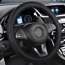 1 Stück Leder geprägte Lenkradabdeckung für Autos, passend für 14,5-15 Zoll, weiches & bequemes Autoaccessoire - Schwarz - Übersicht 3