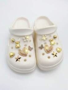 14 قطعة من القلب المرصع بالراين الذهبي، الدب، النجم، اللؤلؤ ABS، زهرة المرصعة بالراين البيضاء، فراشة بريقة كليبسات للأحذية DIY ديكورات، إكسسوارات متعددة الوظائف مناسبة لأحذية النساء والشبشب والحقائب الشاطئية، رائعة للأعياد والحفلات