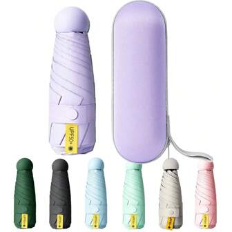 1 pièce Parapluie pliable avec boîte, élégant, résistant au vent, déperlant, protection UV - avec 6 barres en fibre, facile à ranger, idéal pour le camping et les activités extérieures. C'est un article pour les activités de plein air | Parapluie élégant | Poignée en plastique durable, équipement de camping.