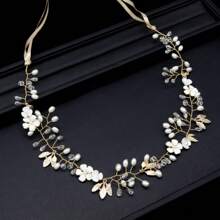1 Stück Braut Hochzeit Haarreif aus Metall-legierung mit Blatt, Kristall, Muschel und Perle, eleganter Prinzessinen-Stil Hochzeit Haaraccessoire, geeignet für Hochzeit, Abschluss, Geburtstag, Erwachsenen-Party, Prinzessinen-Party