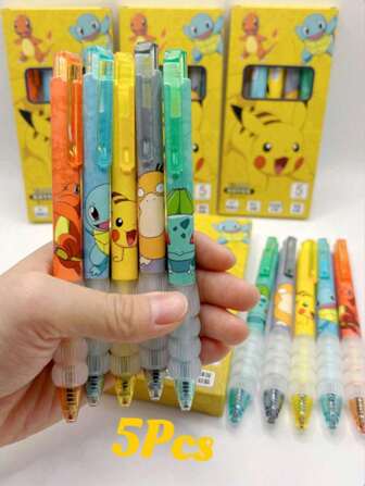 pokemon 5 Stück Pokémon Pikachu Kawaii Gel-Druckstift 0,5 mm schwarzer Stift Schul- und Bürobedarf Schreibwaren Geschenkset