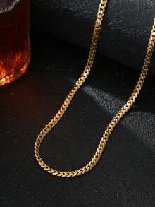 1pc Men's Stainless Steel Chain Necklace, Rugged Cuban Link Chain, Unique Personalized Necklace - Yellow Gold - View 4