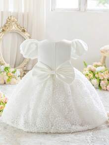 Vestido de cumpleaños de princesa para niña pequeña, con lazo y manga abullonada, falda de tul.Vestido blanco de niña de las flores para boda,Vestido para actuación de niña en recital de piano - Blanco - Ver 3