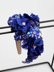 1pc Handcrafted Artificial Flower Fabric Hairband With Rhinestone Baroque Design, Great Valentine's Day Gift, Hairband Headband For Women ,Hair Accessories - Red - View 8