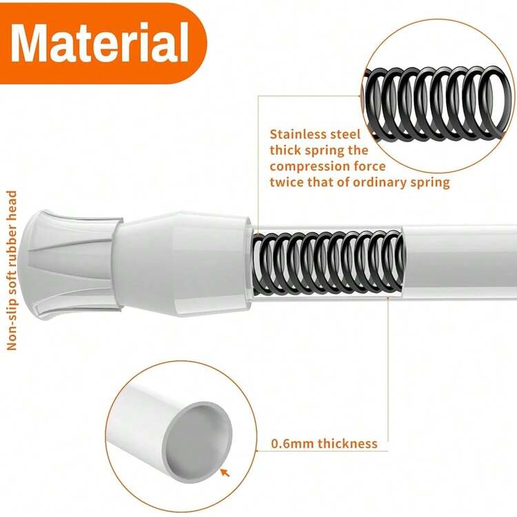 New 2Pcs Spring Tension Curtain Rod,28-48 Inch Adjustable Expandable Prsure  Curtain Tension Rods For , Bathroom, Window,Home - 28 - 48 - 2 包 - 查看 3