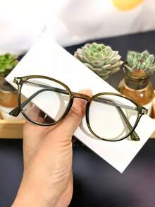1pc Unisex Fashion Glasses, Daily Use Non-Prescription Eyewear (Excluding Box Shown In Image) - Olive Green - View 2